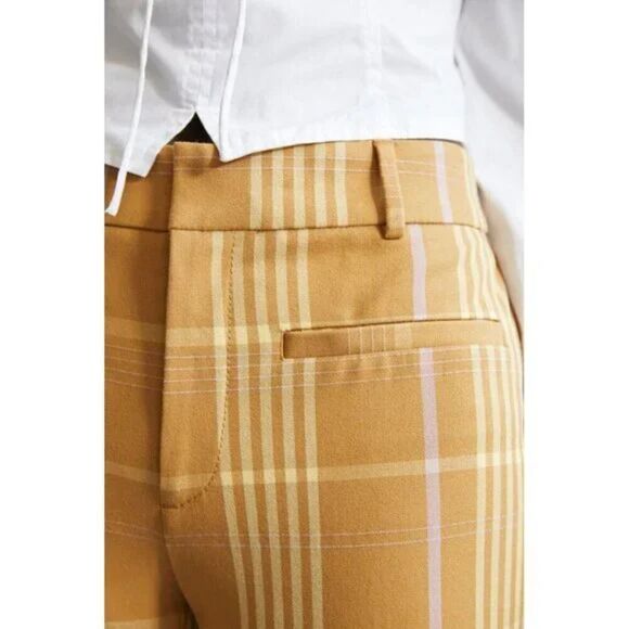 Anthropologie Slim Cropped Kick-Flare Pants, Size 0, Yellow Motif Plaid Office - Picture 3 of 12
